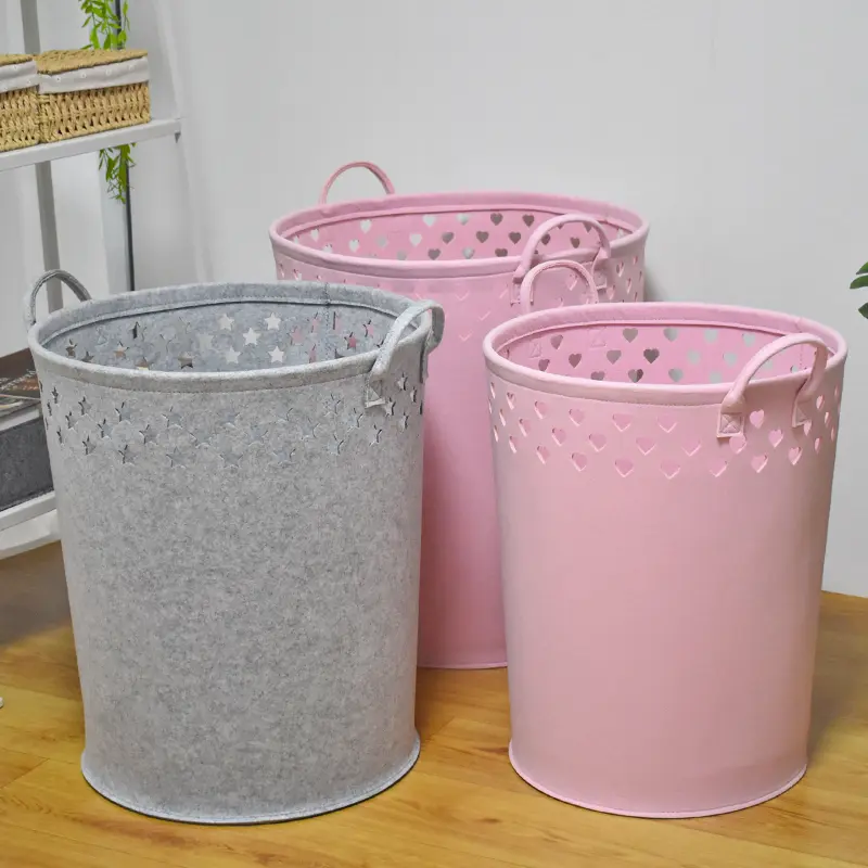 Custom round hollow out bedroom Large Storage Bins Felt Laundry Basket Felt Laundry Hamper Quotes, Service