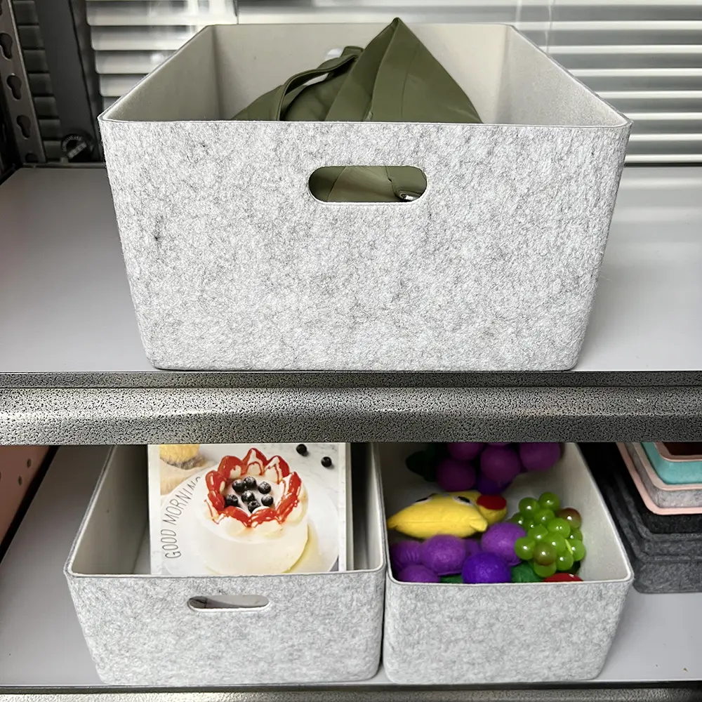 Custom New design Set of 3 Felt Bin Basket Drawer Organizer Office Organizer Felt Storage Basket Suppliers, Company