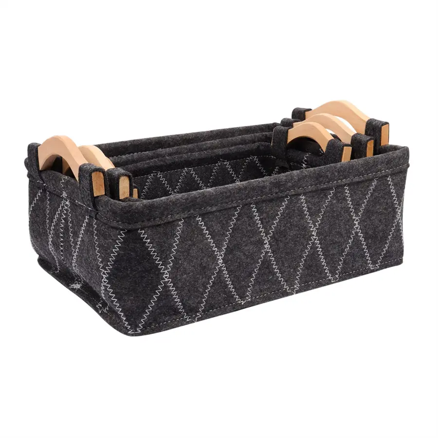 China Felt Storage Basket Woven Desk Rectangular Wood Handles Storage Basket Exporter, Products