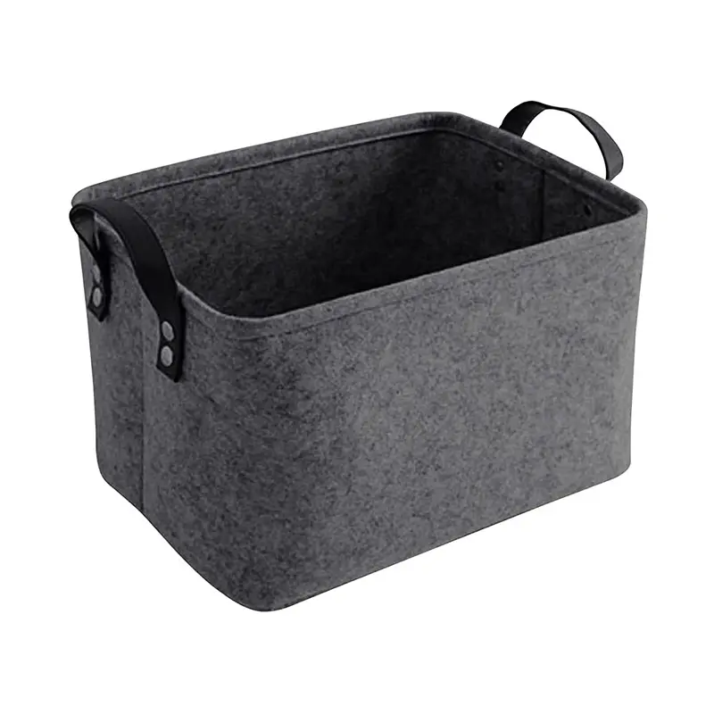 Custom Foldable Felt Storage Basket Laundry Hamper with PU Leather Handles for Clothing, Magazine, Toys Shelf Basket Storage Basket Factory, Companies