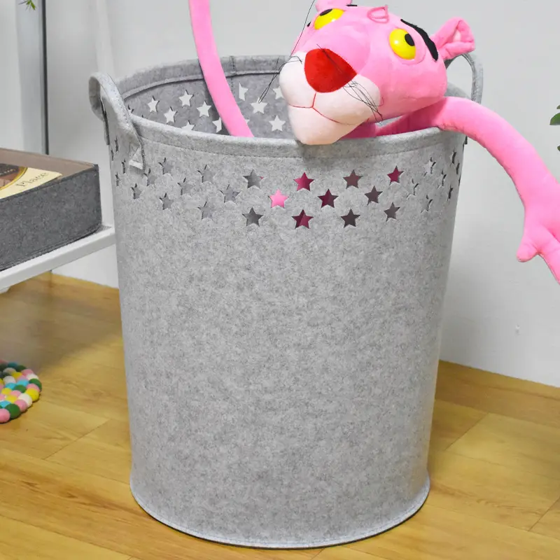 Custom round hollow out bedroom Large Storage Bins Felt Laundry Basket Felt Laundry Hamper Quotes, Service