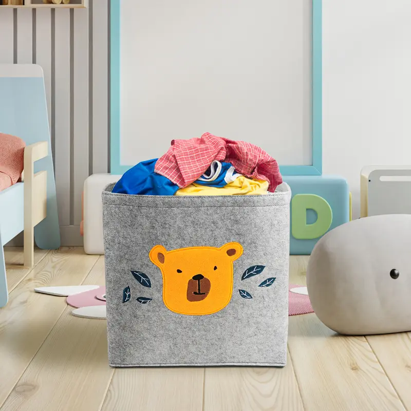 Custom Cute Animal Design Foldable Felt Toy Storage Baskets Nursery Hamper Laundry Basket Factories, Pricelist