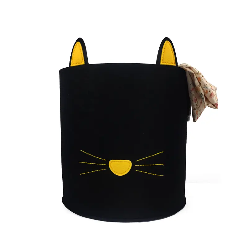 China Cartoon Animal Toy Foldable Box Custom Felt foldable toy storage boxes laundry storage basket with cat patterns Supplier, Service