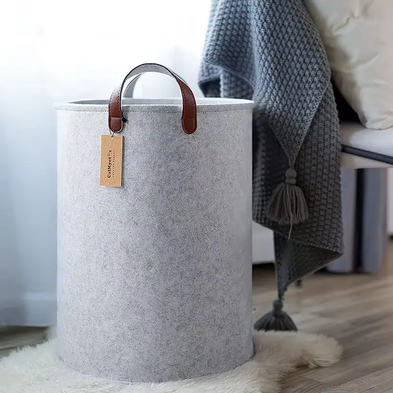 Famous Felt Laundry Basket Home Clothes Hamper with PU handle Simple Design Folding Storage Baskets for Bathroom Use Manufacturers, Exporters