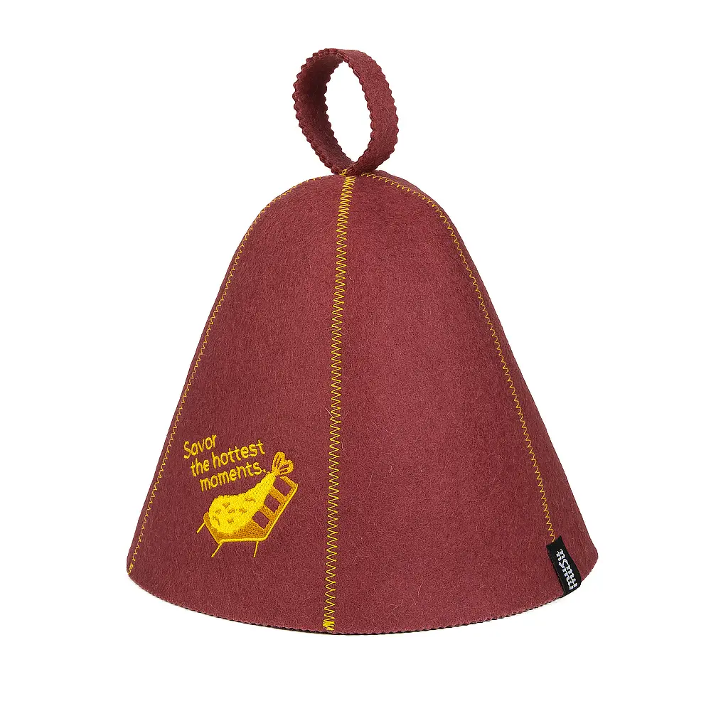 Wholesale 5-Piece Set Wool Felt Sauna Hat with "Savor the hottest moments" Embroidery | Burgundy Heatproof Spa Cap for Sauna Room Factories, Company