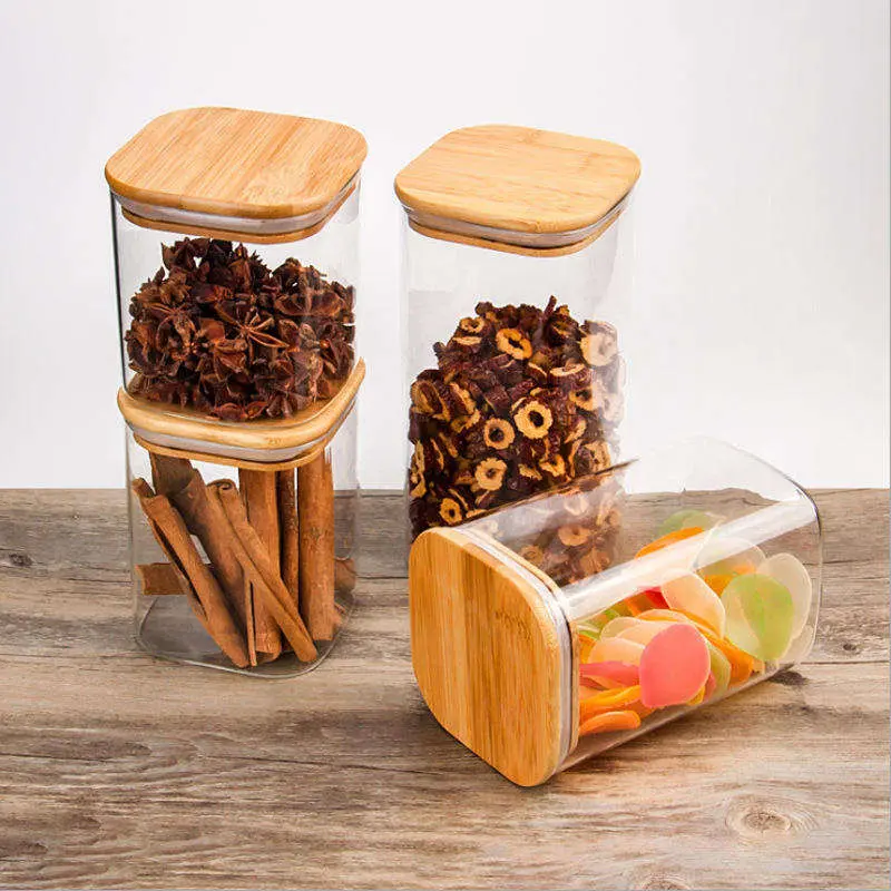 China Stackable Sealed Kitchen Canisters Clear Glass Food Storage Jars Containers with Airtight Leakproof Bamboo Lid Manufacturer, Pricelist