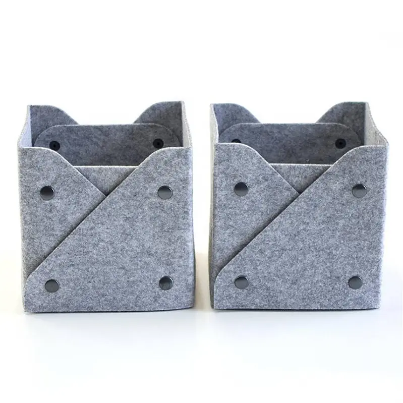 Custom Durable Rectangle Collapsible Desktop Felt Storage organizer Bin Box with Buttons Factories, Companies