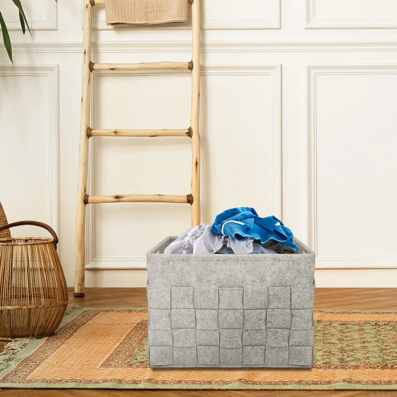 Discount Collapsible Felt Storage Basket - Rectangular Woven-Style Container, Foldable Design for Versatile Felt Organizer Use Manufacturer, Factory