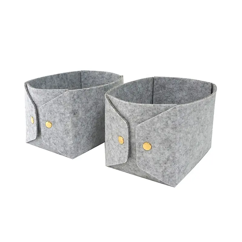 custom Bsci rpet polyester eco felt light grey storage basket cube box for shelf
