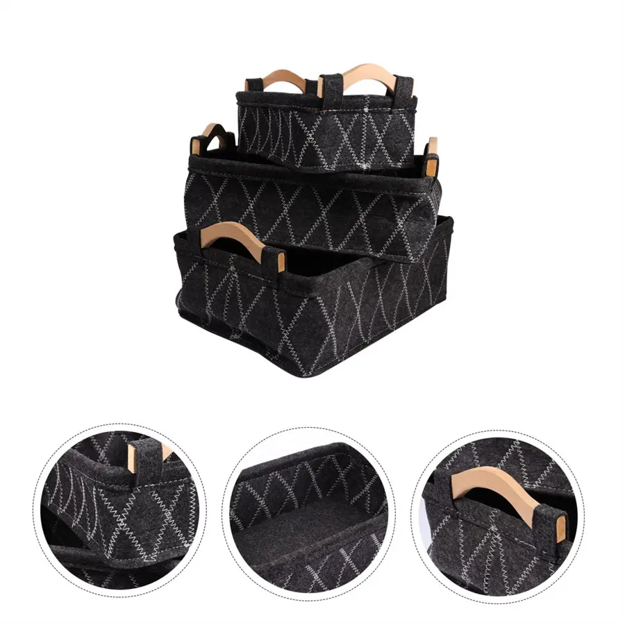 China Felt Storage Basket Woven Desk Rectangular Wood Handles Storage Basket Exporter, Products