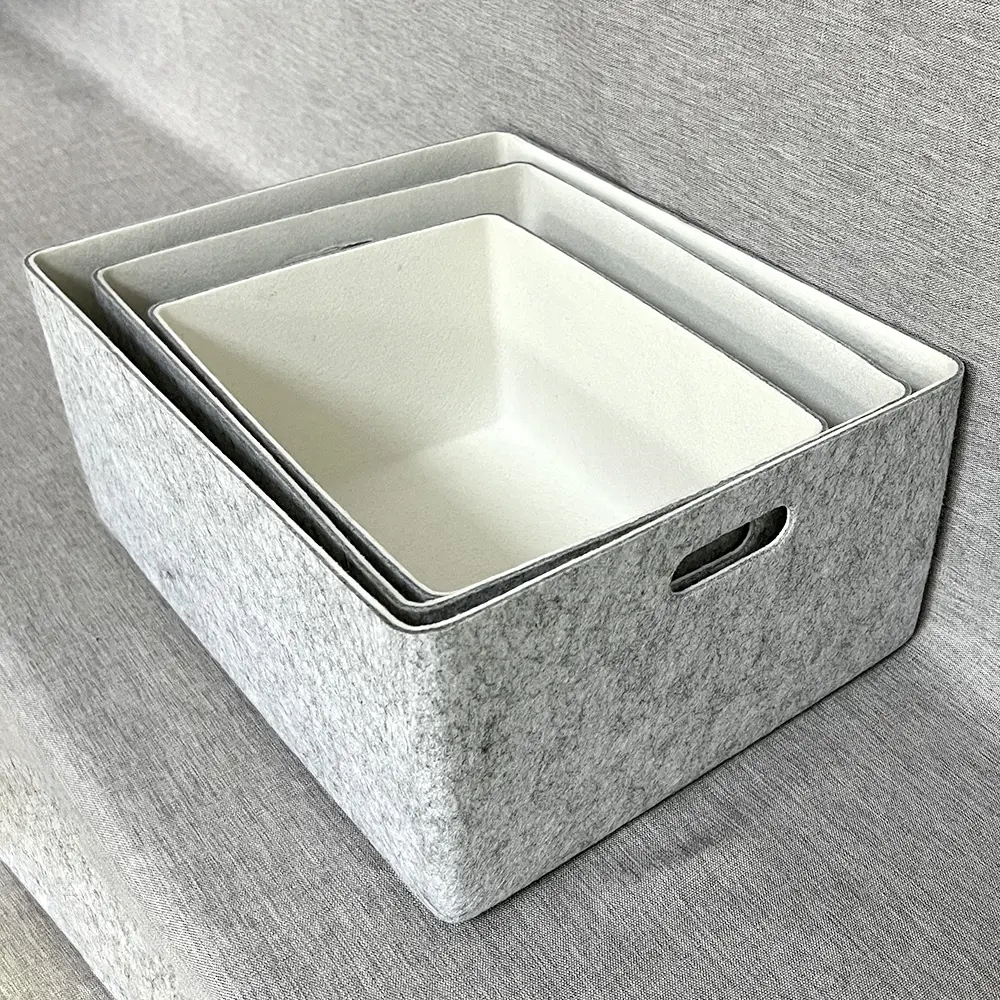 Discount 2024 New design Set of 3 Felt Bin Basket Drawer Organizer Office Organizer Felt Storage Basket Suppliers, Exporters