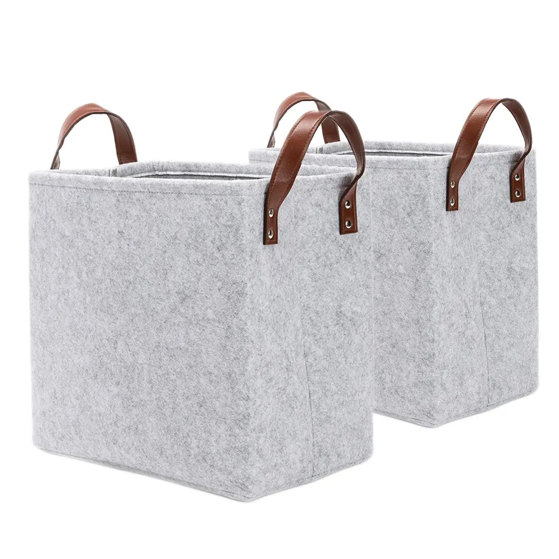 Wholesale New Design Handmade Felt Fabric Storage Basket Foldable Felt Storage Organizers Collapsible Bin with Leather Handles Supplier, Service