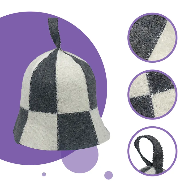 Buy Hot Sale Luxury Two-color Splicing Soft Reusable Eco-Friendly 100% Wool Felt Sauna Hat with Custom Embroidery Logo for Hair Care Suppliers, Pricelist
