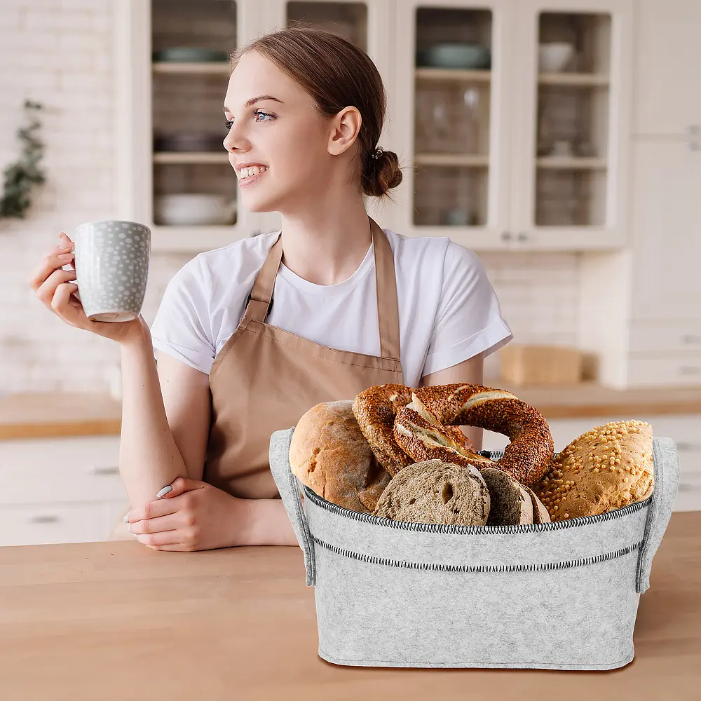Cheap New Arrival Grey Color Felt Storage Basket Set for Home Storage Exporters, Service