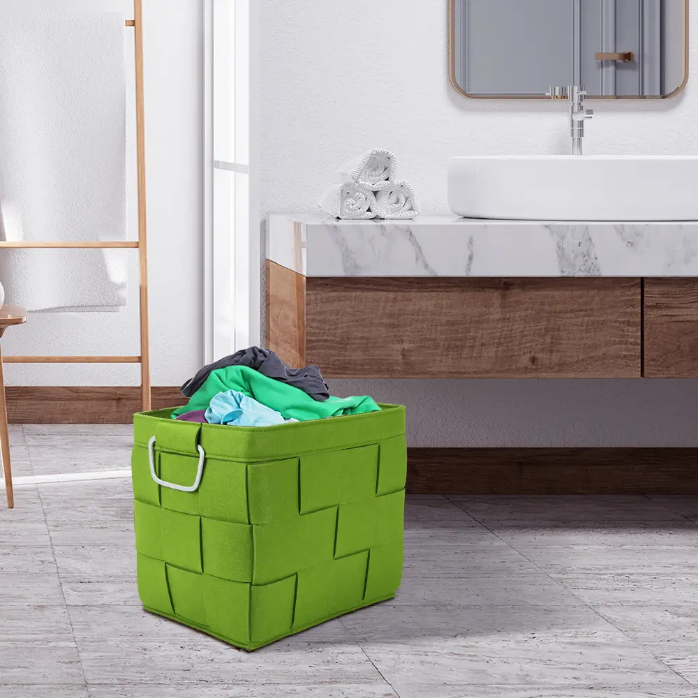 Buy High Quality Handmade Rectangular Felt Fabric Woven Storage Basket with Handles China Supplier Wholesale Factories, Product