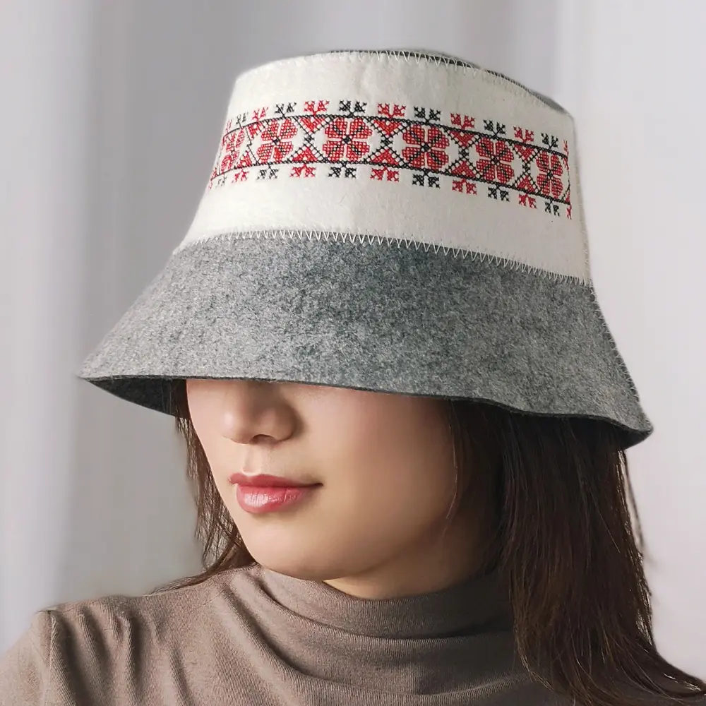 Famous 100% Wool Felt Sauna Hat with Nordic Embroidery Band | Heatproof Spa Cap for Sauna Room Factory, Products