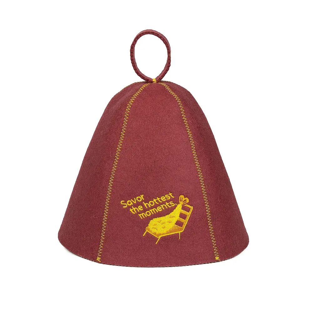 Wholesale 5-Piece Set Wool Felt Sauna Hat with "Savor the hottest moments" Embroidery | Burgundy Heatproof Spa Cap for Sauna Room Factories, Company