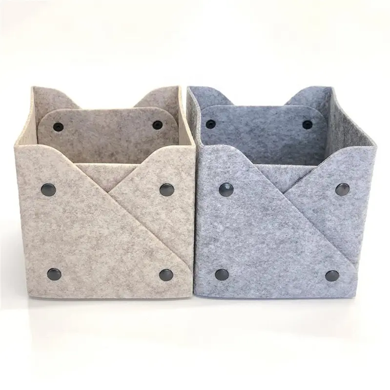 Custom Durable Rectangle Collapsible Desktop Felt Storage organizer Bin Box with Buttons Factories, Companies