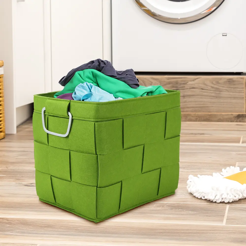 Buy High Quality Handmade Rectangular Felt Fabric Woven Storage Basket with Handles China Supplier Wholesale Factories, Product