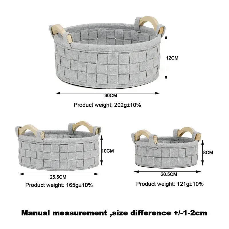 China handcrafted high-quality felt Three-Piece Set Wood Handle Woven Felt Storage Suppliers, Factory