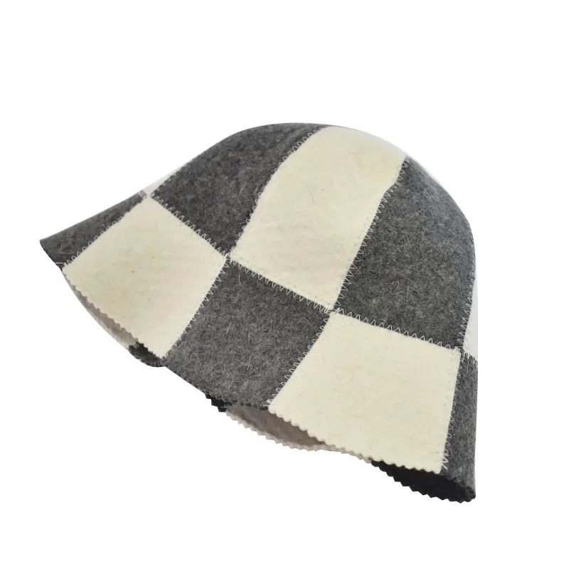 Buy Hot Sale Luxury Two-color Splicing Soft Reusable Eco-Friendly 100% Wool Felt Sauna Hat with Custom Embroidery Logo for Hair Care Suppliers, Pricelist