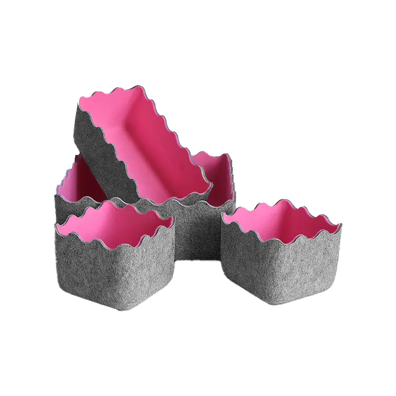 Pink felt storage box view 1
