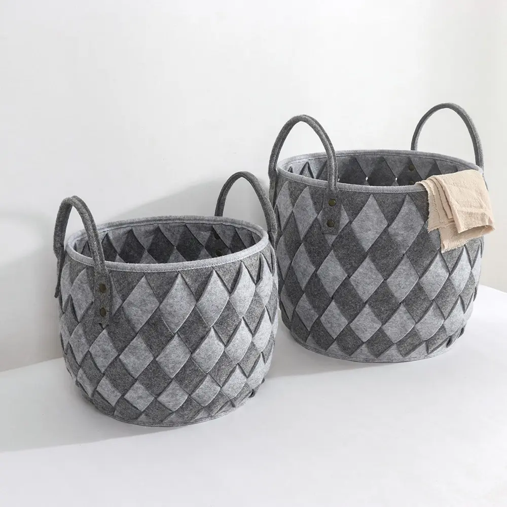 Famous round modern custom decorative felt woven Storage Basket Organizer Bin with Handles Exporter, Companies