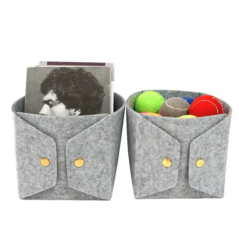 custom Bsci rpet polyester eco felt light grey storage basket cube box for shelf