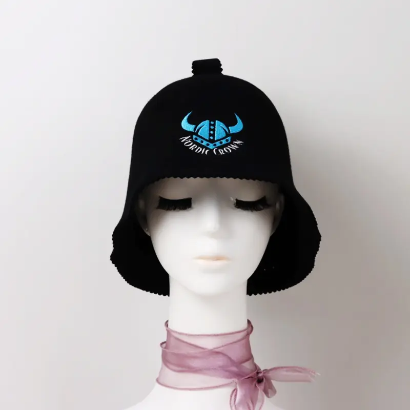 Wholesale High Quality Eco-Friendly Luxury Merino Wool Sauna Hat Soft Reusable Custom Embroidery Logo for Cooling Hair Care Unisex Adult Exporters, Product