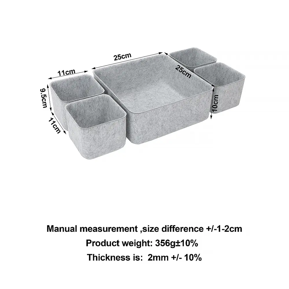 Wholesale Set of 5PC Felt Drawer Organizer Storage Box Desk Set Organizer