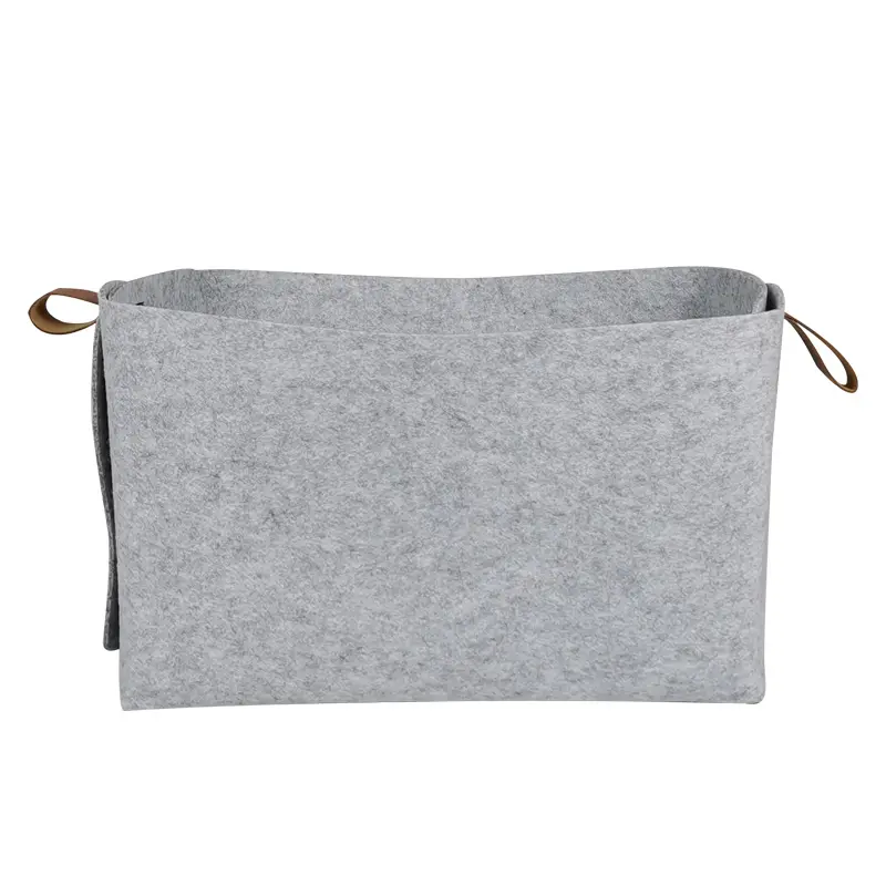 ODM Grey Color Felt Storage Basket with PU Handle Modern Style Basket Felt Supplier, Pricelist