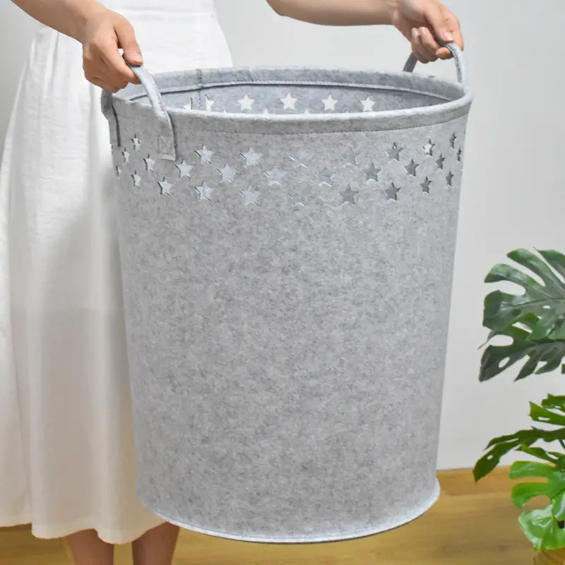Custom round hollow out bedroom Large Storage Bins Felt Laundry Basket Felt Laundry Hamper Quotes, Service