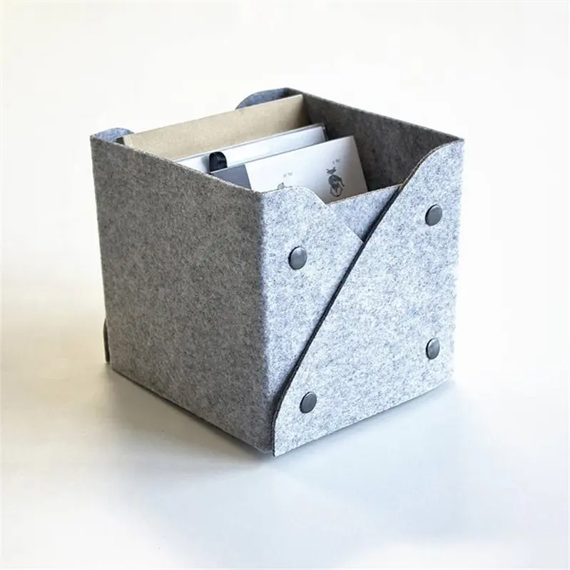 Custom Durable Rectangle Collapsible Desktop Felt Storage organizer Bin Box with Buttons Factories, Companies