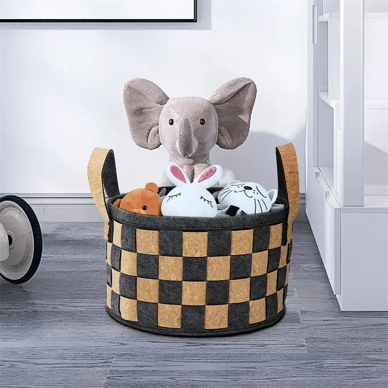 wood felt woven storage basket set04yae