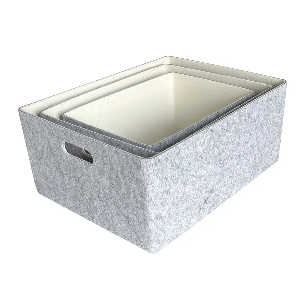 Custom New design Set of 3 Felt Bin Basket Drawer Organizer Office Organizer Felt Storage Basket Suppliers, Company