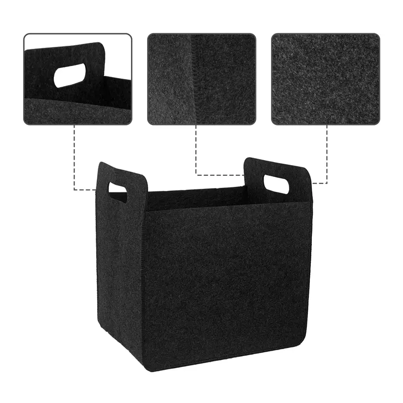 CE Certification BSCI Qualified Felt Storage Basket Black Color Foldable Toys Storage Basket Felt Factory, Product