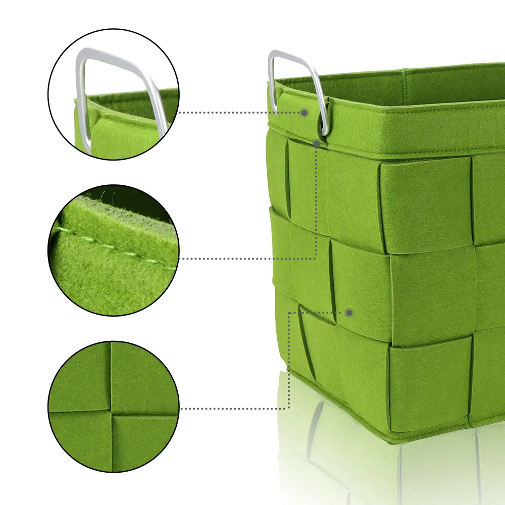 Buy High Quality Handmade Rectangular Felt Fabric Woven Storage Basket with Handles China Supplier Wholesale Factories, Product