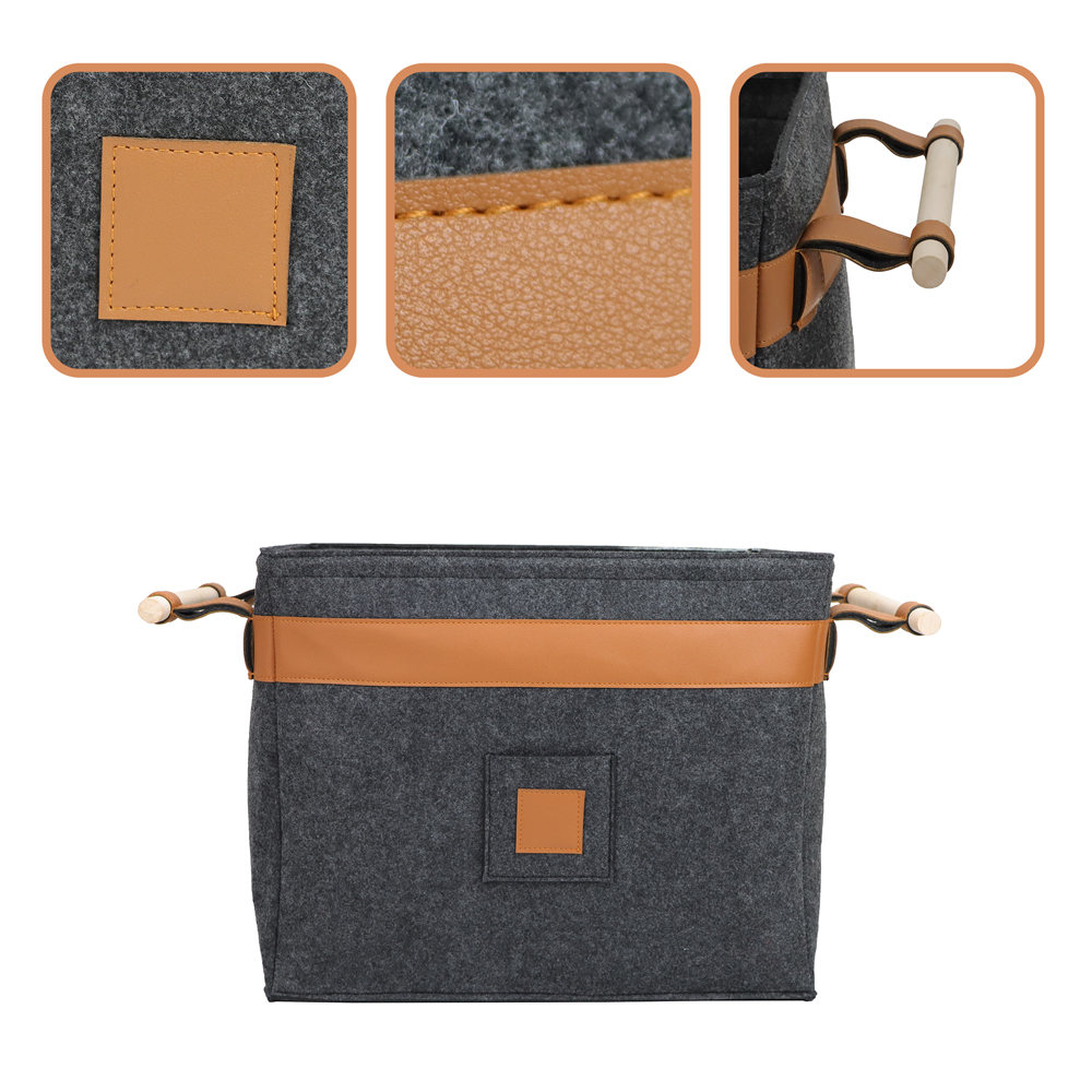 OEM 100% Polyester Felt Large Storage Organizer Custom Collapsible Laundry Baskets Wooden Handle for Home Wardrobe Clothing Storage Products, Product