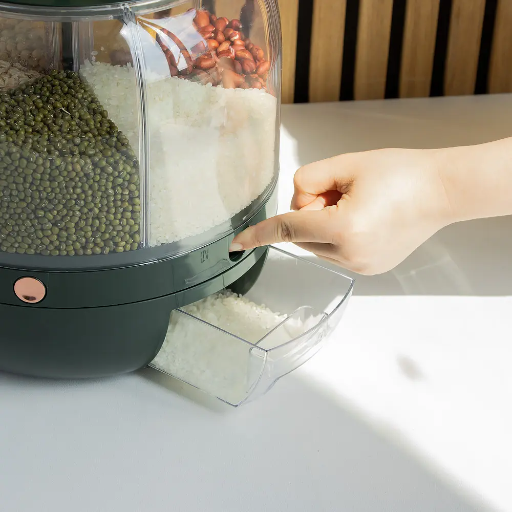 Famous Rice Dispenser Kitchen Moisture-Proof 6-Grid Rotating Food Grain Dispenser Storage Bin Rice Container Dispenser Quotes, Service