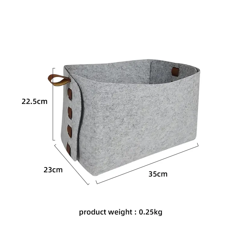 ODM Grey Color Felt Storage Basket with PU Handle Modern Style Basket Felt Supplier, Pricelist