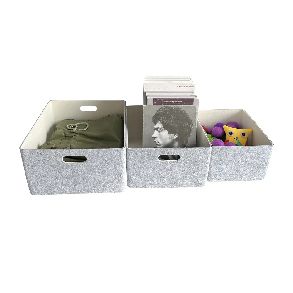 Custom New design Set of 3 Felt Bin Basket Drawer Organizer Office Organizer Felt Storage Basket Suppliers, Company