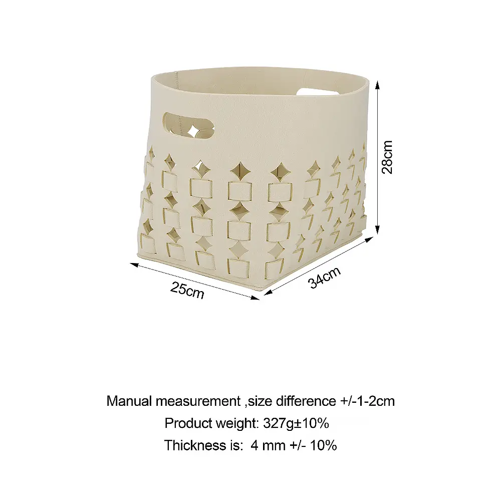 Custom Beige Color Fashion Laser Hollow Toys Storage Basket Felt Material for Living Room Felt Basket Quotes, Products