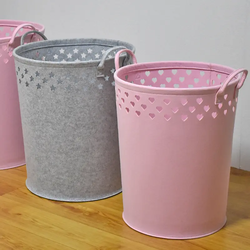 Custom round hollow out bedroom Large Storage Bins Felt Laundry Basket Felt Laundry Hamper Quotes, Service