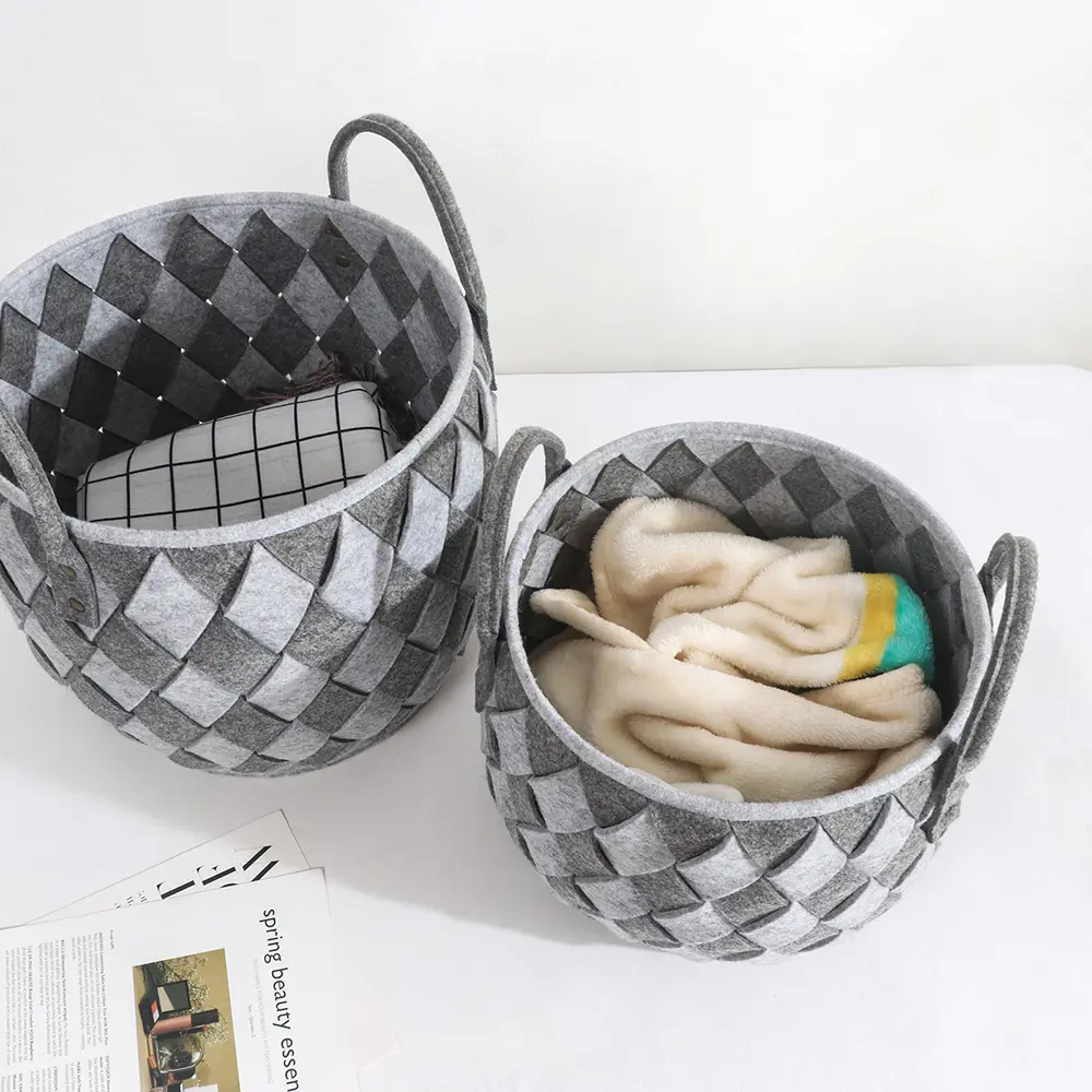 Famous round modern custom decorative felt woven Storage Basket Organizer Bin with Handles Exporter, Companies