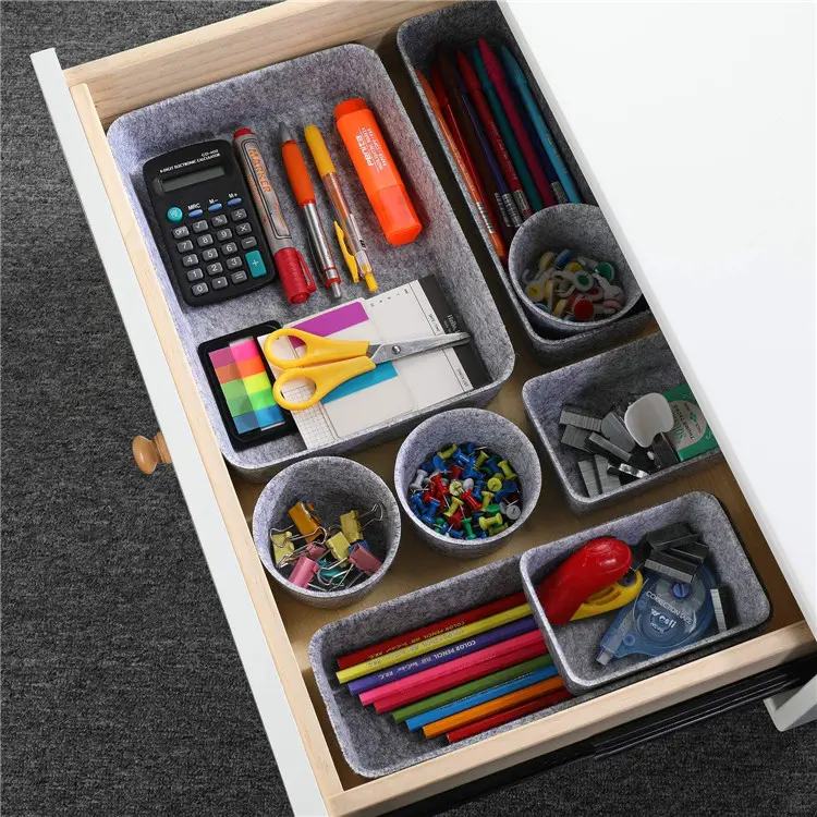 Cheap Home kitchen Office Bins Toy Boxes Recycled PET Polyester Felt Desk Organizers Trays Felt Drawer Organizer Pricelist, Product