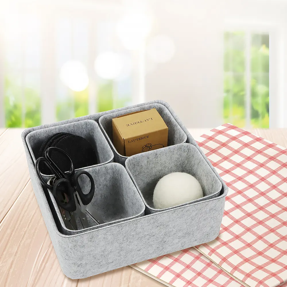 Wholesale Set of 5PC Felt Drawer Organizer Storage Box Desk Set Organizer