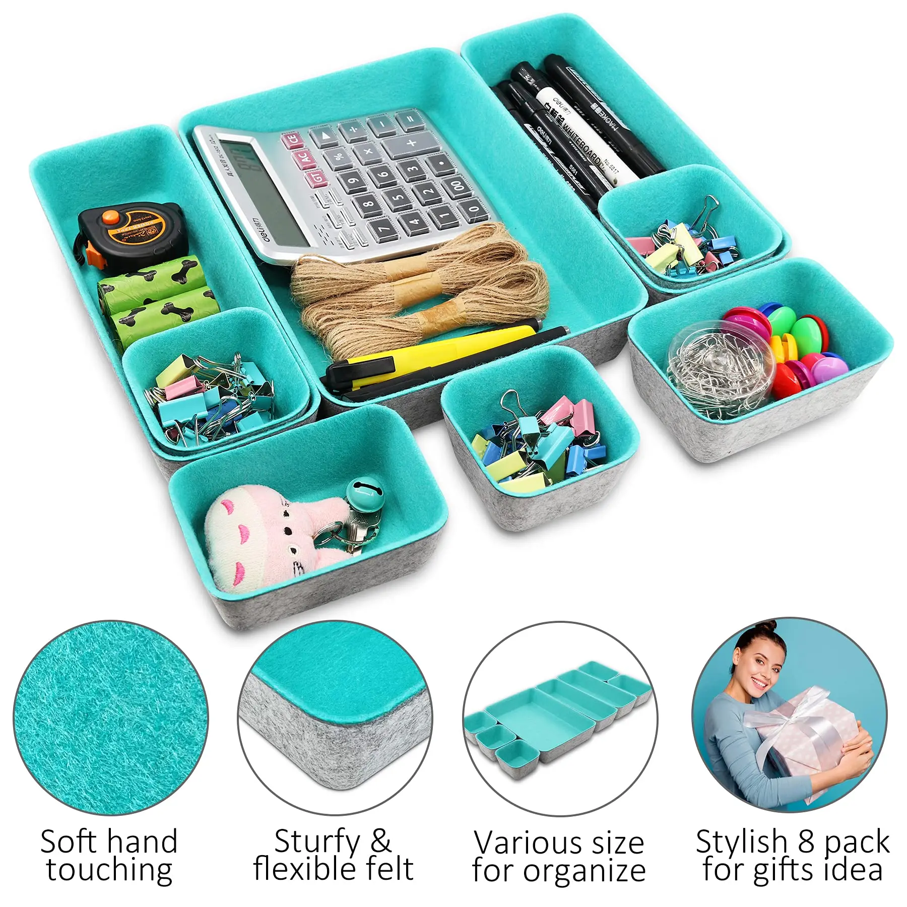 Discount Double Color Set of 8 Drawer Organizer Set Felt Storage Bin Felt Desk Organizer Storage Basket Manufacturers, Manufacturer