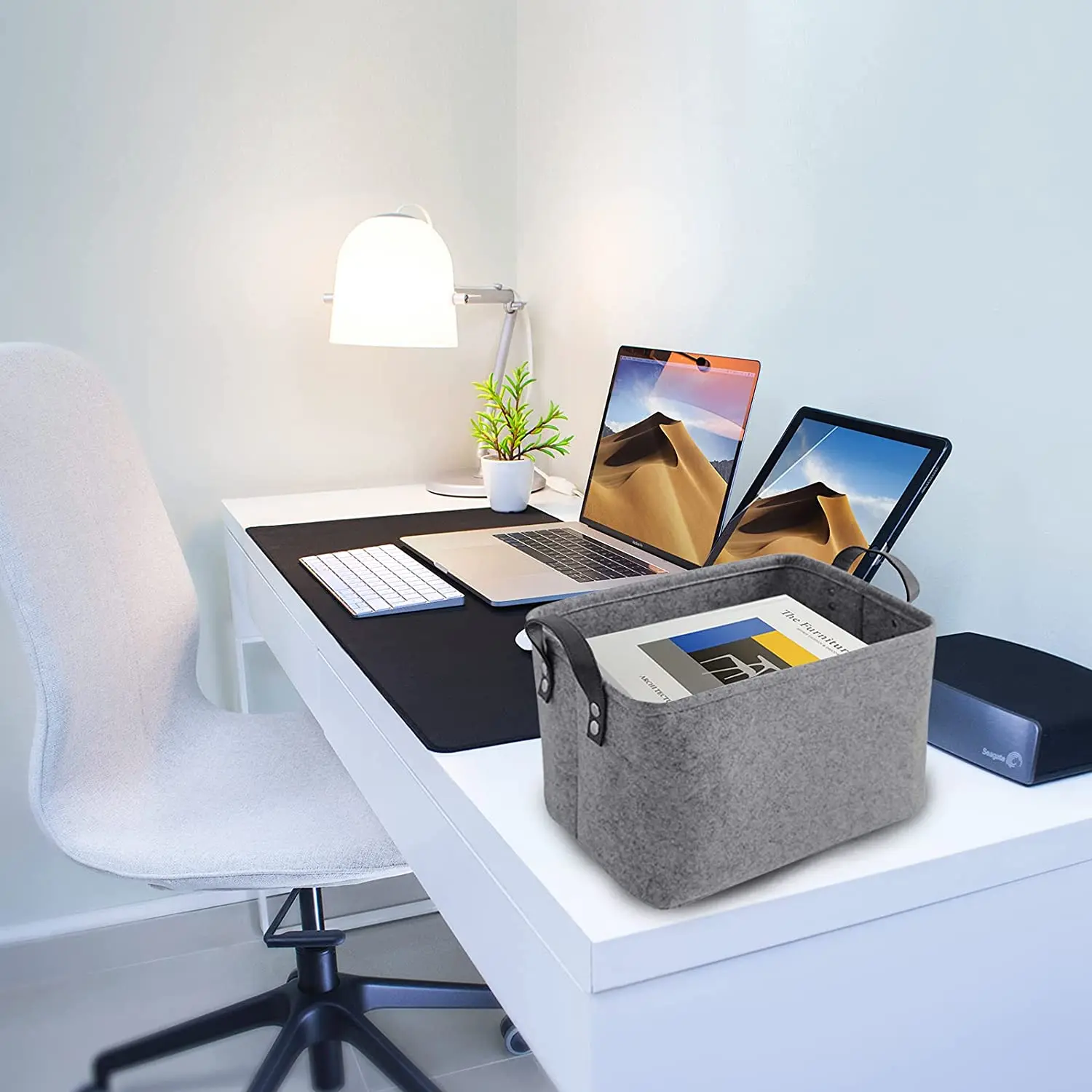 Custom Foldable Felt Storage Basket Laundry Hamper with PU Leather Handles for Clothing, Magazine, Toys Shelf Basket Storage Basket Factory, Companies