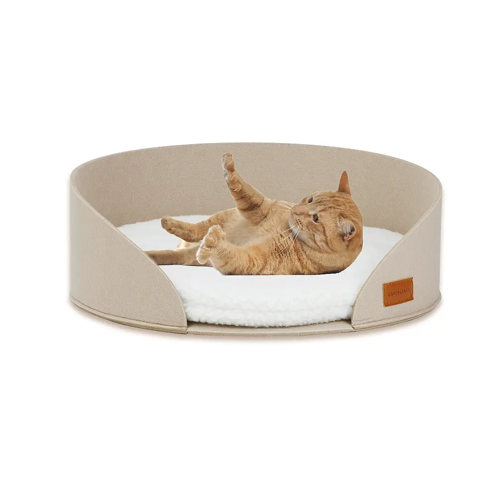 ODM Round Shape Felt Pet Bed Foldable Semi-Enclosed Cat Bed Removable Cat Cave Bed Natural Felt Nest for Pet Cat Suppliers, Factory