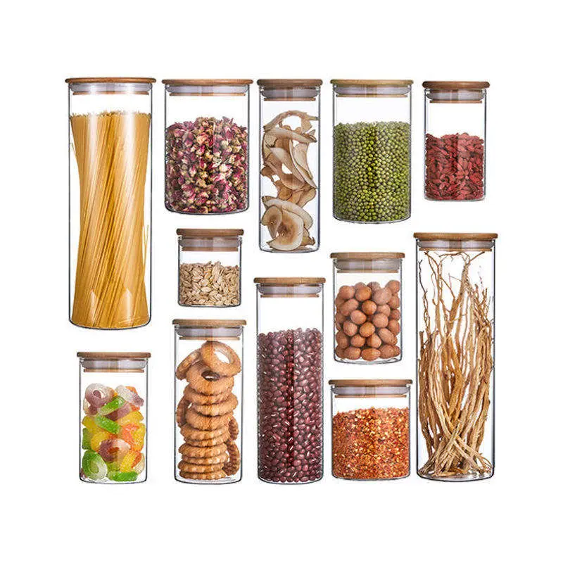 China Stackable Sealed Kitchen Canisters Clear Glass Food Storage Jars Containers with Airtight Leakproof Bamboo Lid Manufacturer, Pricelist
